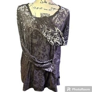 Vera Wang Women’s Black Sheer and Velour Dressy Top See Through XL